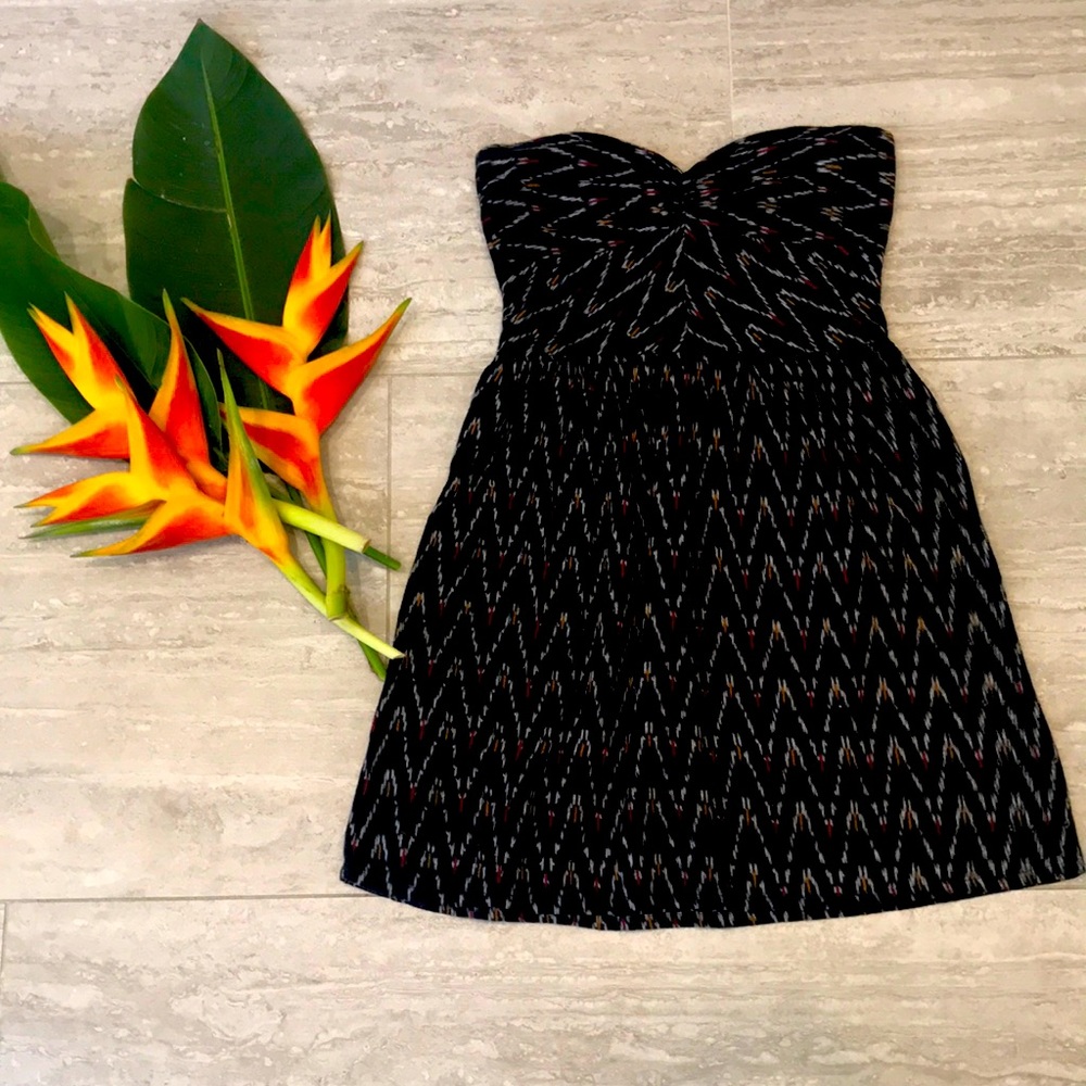 Roxy Strapless Black Dress with Multicolor Chevron Detail
